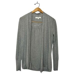Ann Taylor LOFT Classic Wool Blend Open Front Cardigan Knit Sweater Neutral Grey